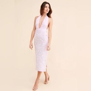 Fanm Mon Karla Lilac Embroidered Floral Midi Dress